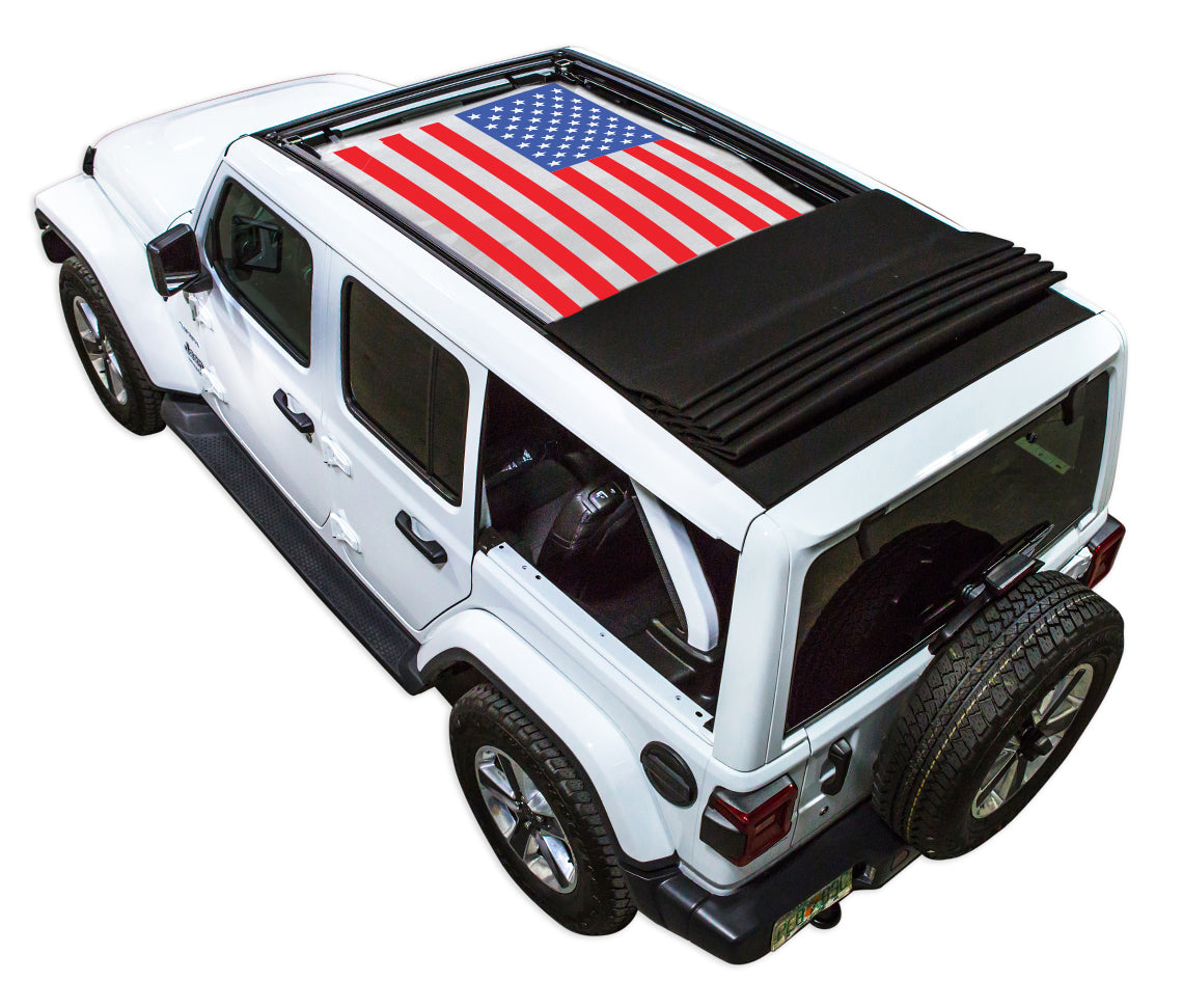 SPIDERWEBSHADE Jeep Wrangler JLU Sky One-Touch USA Flag 2018–2023