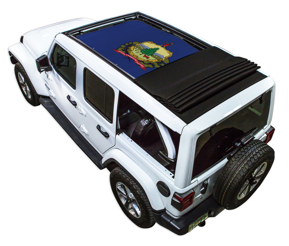 SPIDERWEBSHADE Jeep Wrangler JLU Sky One-Touch State Flag Vermont 2018–2023