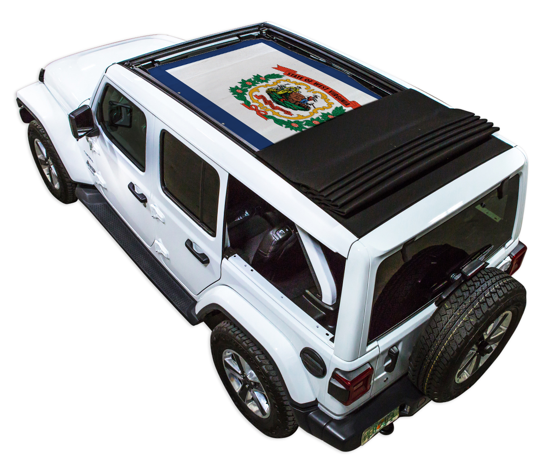 SPIDERWEBSHADE Jeep Wrangler JLU Sky One-Touch State Flag West Virginia 2024–2026