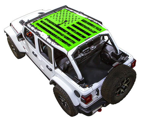 Distressed Tactical Flag Full-Shade (Front-to-Rear) Green – SPIDERWEBSHADE JLU 4-Door sun shade
