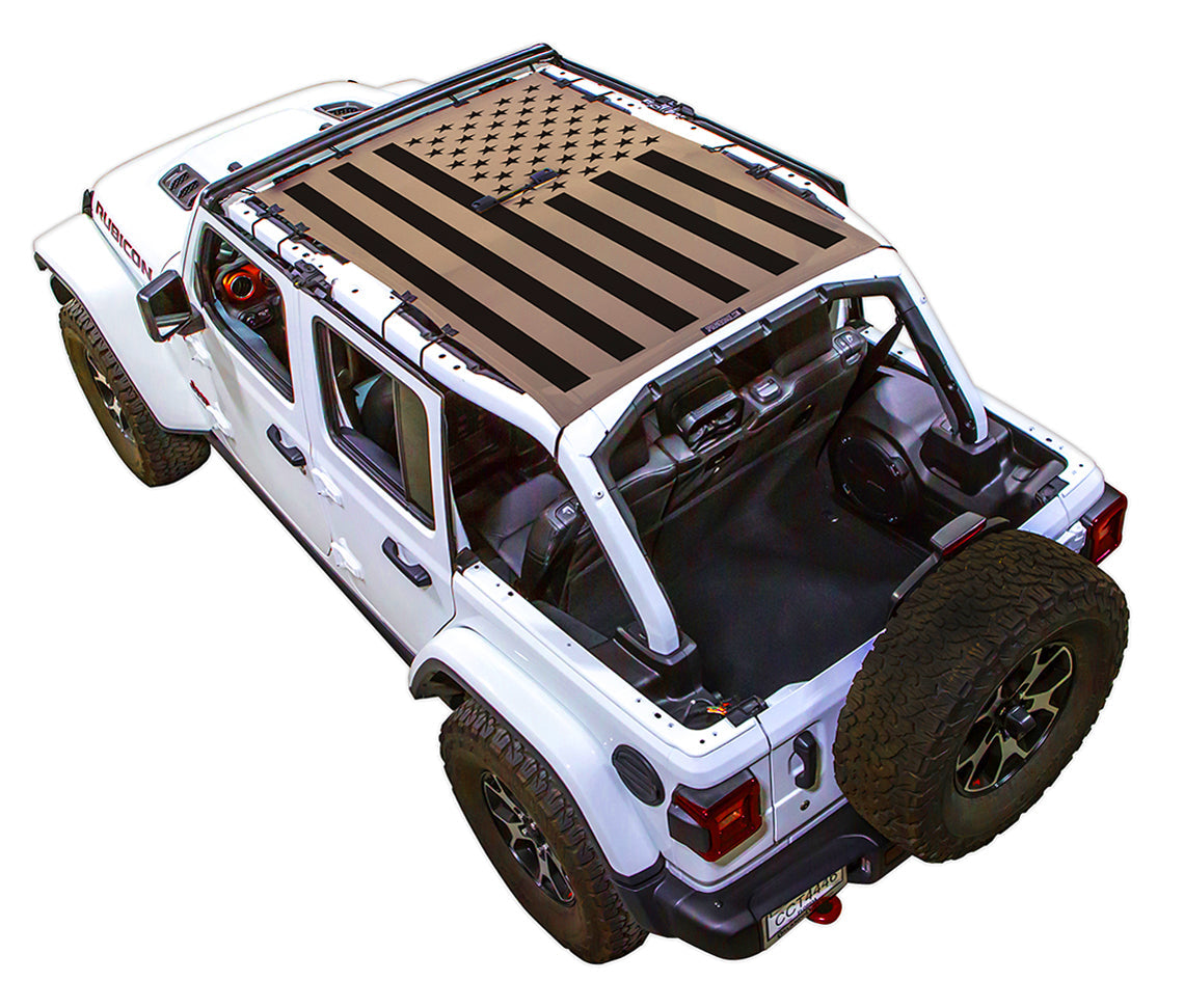 Solid Tactical Flag Full-Shade (Front-to-Rear) Tan – SPIDERWEBSHADE JLU 4-Door sun shade