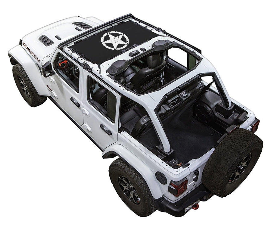 SPIDERWEBSHADE Jeep Wrangler JLU 4-Door Oscar Mike Distressed Half-Shade (Front Only) Black