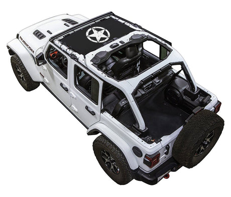 SPIDERWEBSHADE Jeep Wrangler JLU 4-Door Oscar Mike Distressed Half-Shade (Front Only) Black