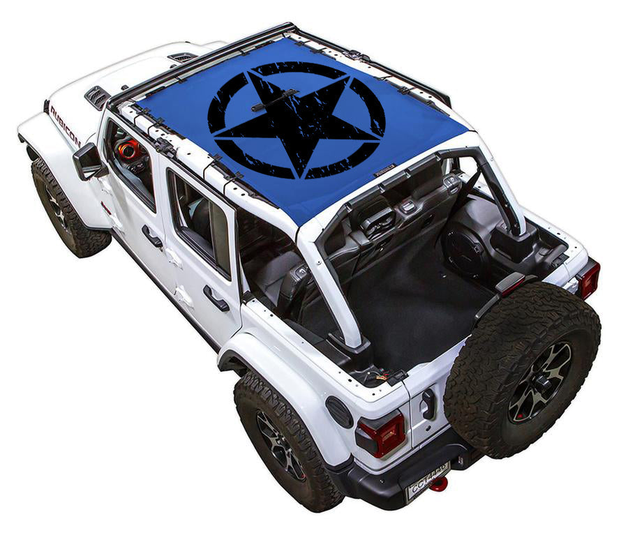 SPIDERWEBSHADE Jeep Wrangler JLU 4-Door Oscar Mike Distressed Full-Shade (Front-to-Rear) Blue