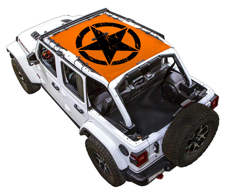 SPIDERWEBSHADE Jeep Wrangler JLU 4-Door Oscar Mike Distressed Full-Shade (Front-to-Rear) Orange
