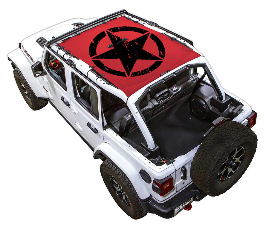 SPIDERWEBSHADE Jeep Wrangler JLU 4-Door Oscar Mike Distressed Full-Shade (Front-to-Rear) Red