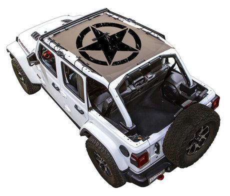 SPIDERWEBSHADE Jeep Wrangler JLU 4-Door Oscar Mike Distressed Full-Shade (Front-to-Rear) Tan