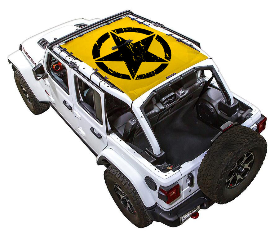 SPIDERWEBSHADE Jeep Wrangler JLU 4-Door Oscar Mike Distressed Full-Shade (Front-to-Rear) Yellow