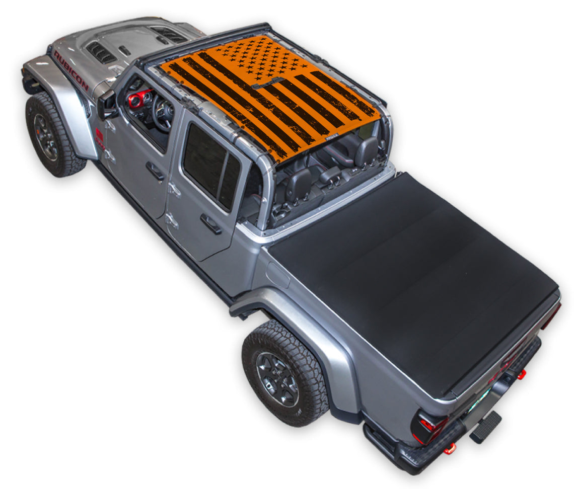 SPIDERWEBSHADE Jeep Gladiator JT Tactical Flag mesh sun shade – Distressed, Full-Shade, Orange