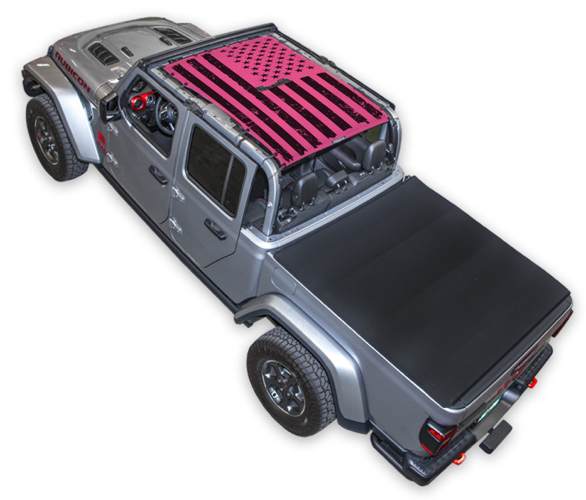 SPIDERWEBSHADE Jeep Gladiator JT Tactical Flag mesh sun shade – Distressed, Full-Shade, Pink