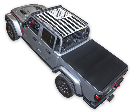 SPIDERWEBSHADE Jeep Gladiator JT Tactical Flag mesh sun shade – Distressed, Full-Shade, White