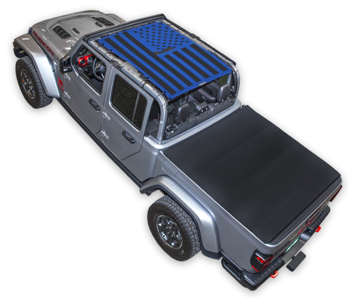 SPIDERWEBSHADE Jeep Gladiator JT Tactical Flag mesh sun shade – Solid, Full-Shade, Blue