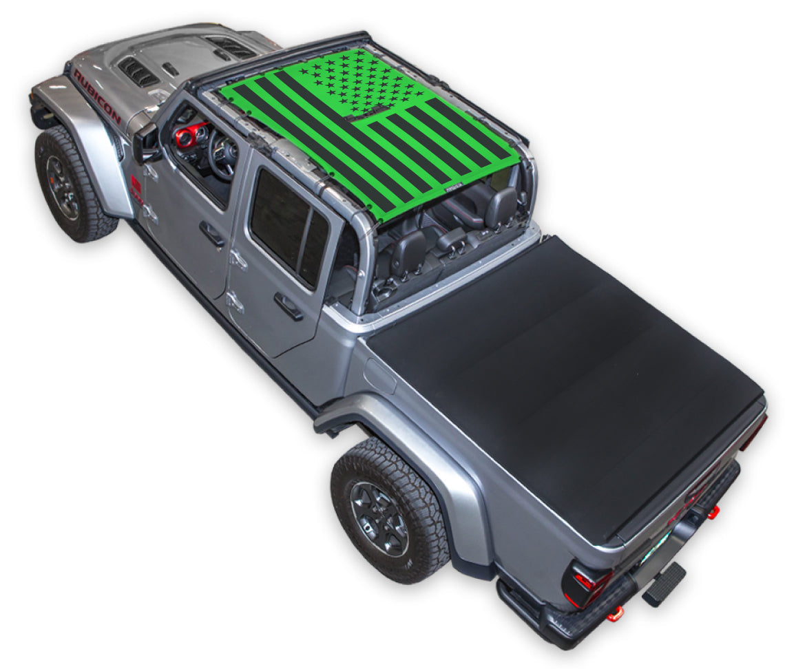 SPIDERWEBSHADE Jeep Gladiator JT Tactical Flag mesh sun shade – Solid, Full-Shade, Green