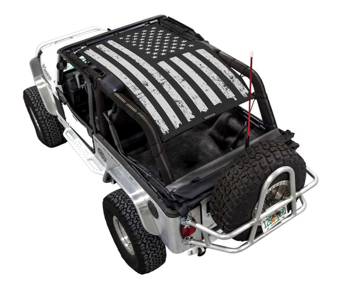 SPIDERWEBSHADE Jeep Wrangler LJ Tactical Flag Distressed Black 2004–2006