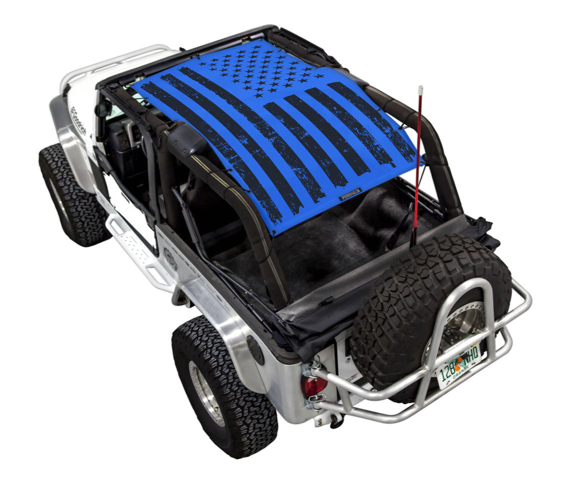 SPIDERWEBSHADE Jeep Wrangler LJ Tactical Flag Distressed Blue 2004–2006