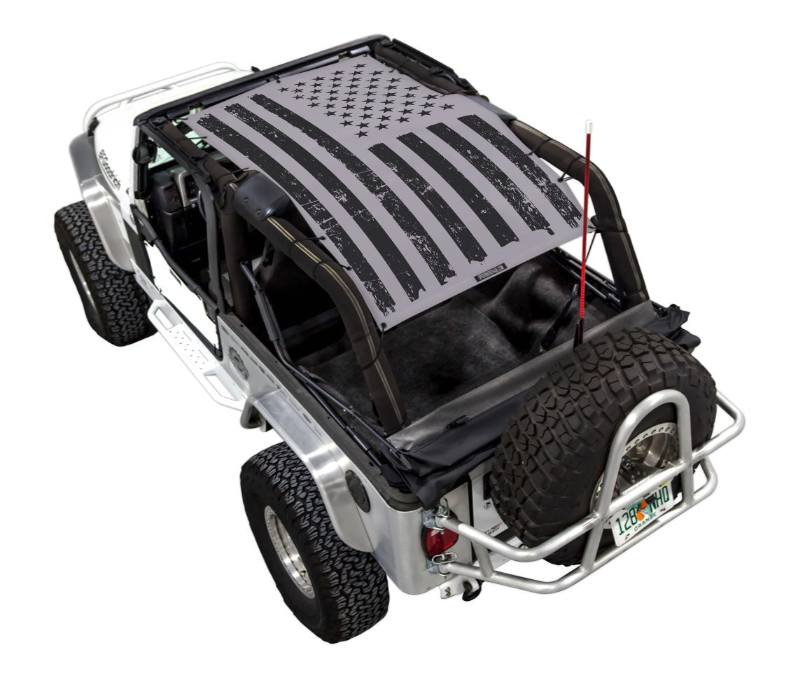 SPIDERWEBSHADE Jeep Wrangler LJ Tactical Flag Distressed Grey 2004–2006