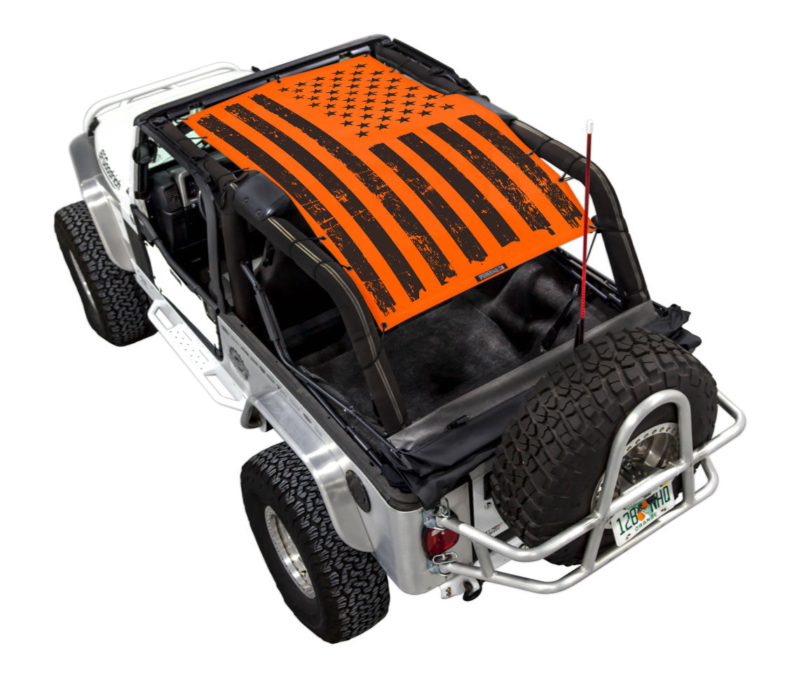 SPIDERWEBSHADE Jeep Wrangler LJ Tactical Flag Distressed Orange 2004–2006