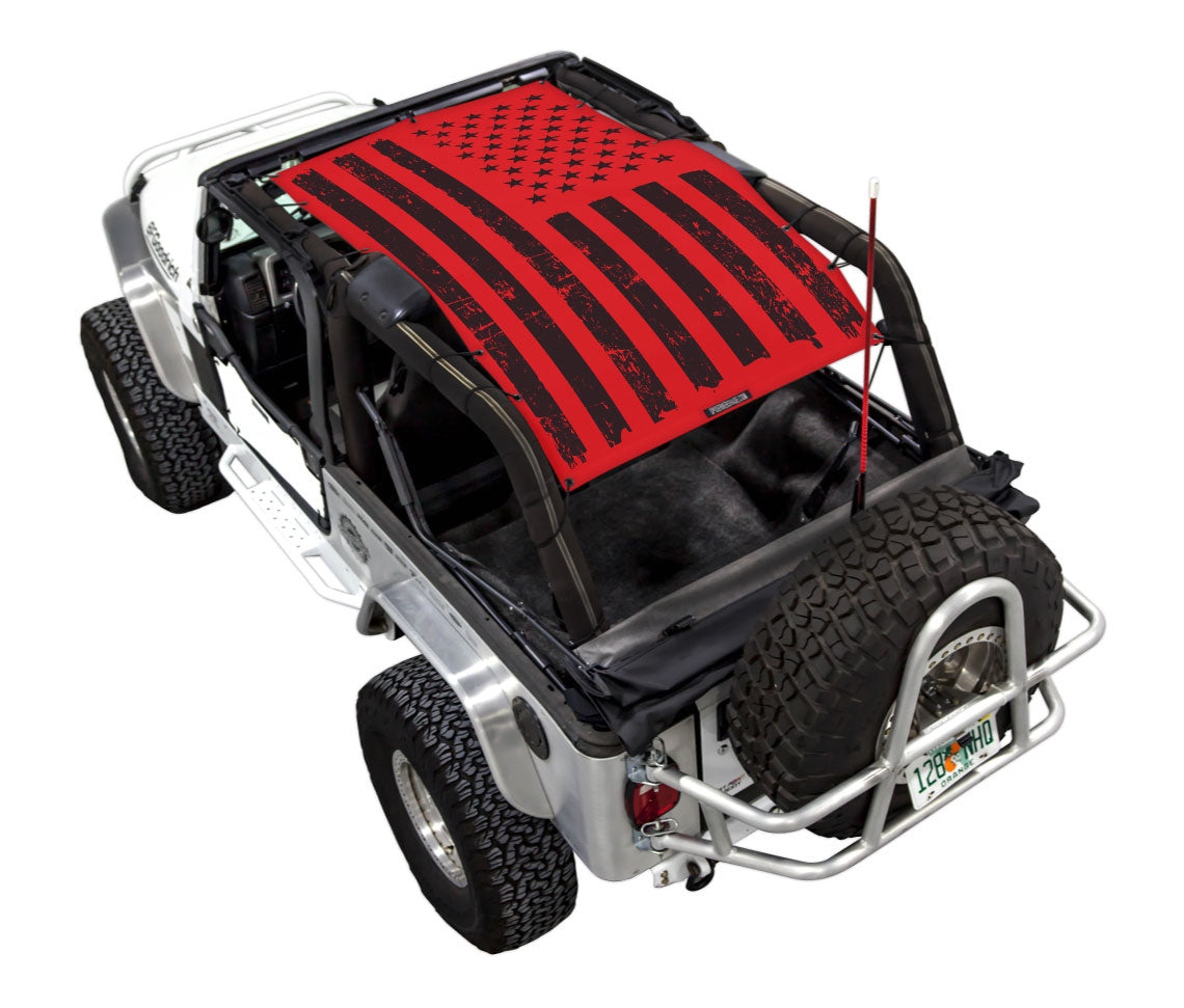 SPIDERWEBSHADE Jeep Wrangler LJ Tactical Flag Distressed Red 2004–2006