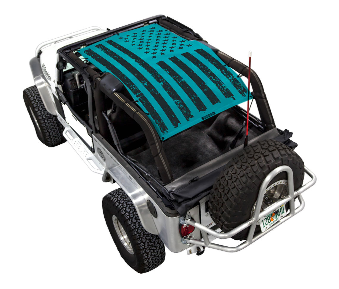 SPIDERWEBSHADE Jeep Wrangler LJ Tactical Flag Distressed Teal 2004–2006
