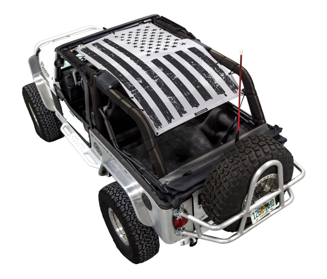 SPIDERWEBSHADE Jeep Wrangler LJ Tactical Flag Distressed White 2004–2006