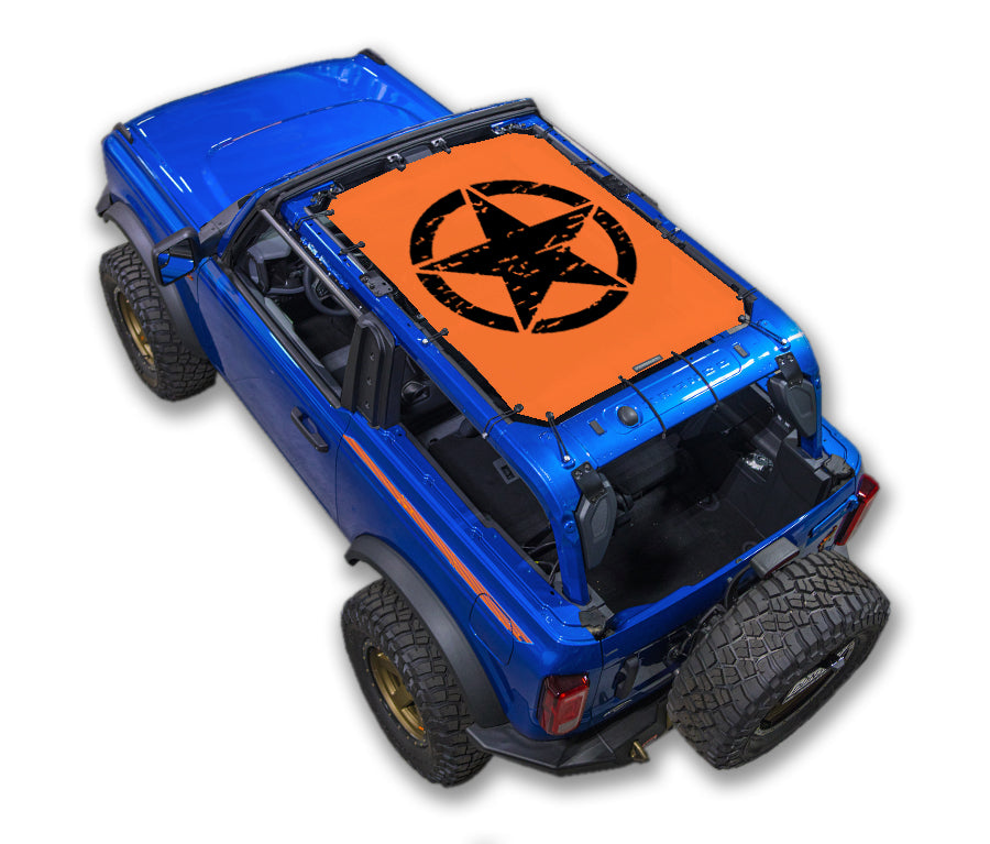 SPIDERWEBSHADE Ford Bronco Oscar Mike mesh sun shade – Distressed, 2-Door, Orange