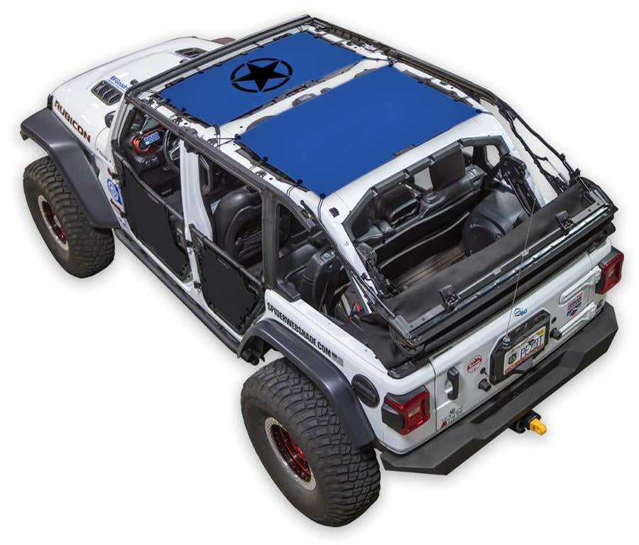 SPIDERWEBSHADE Jeep Wrangler JLU 4-Door Oscar Mike Solid 2-Piece (Front and Rear) Blue
