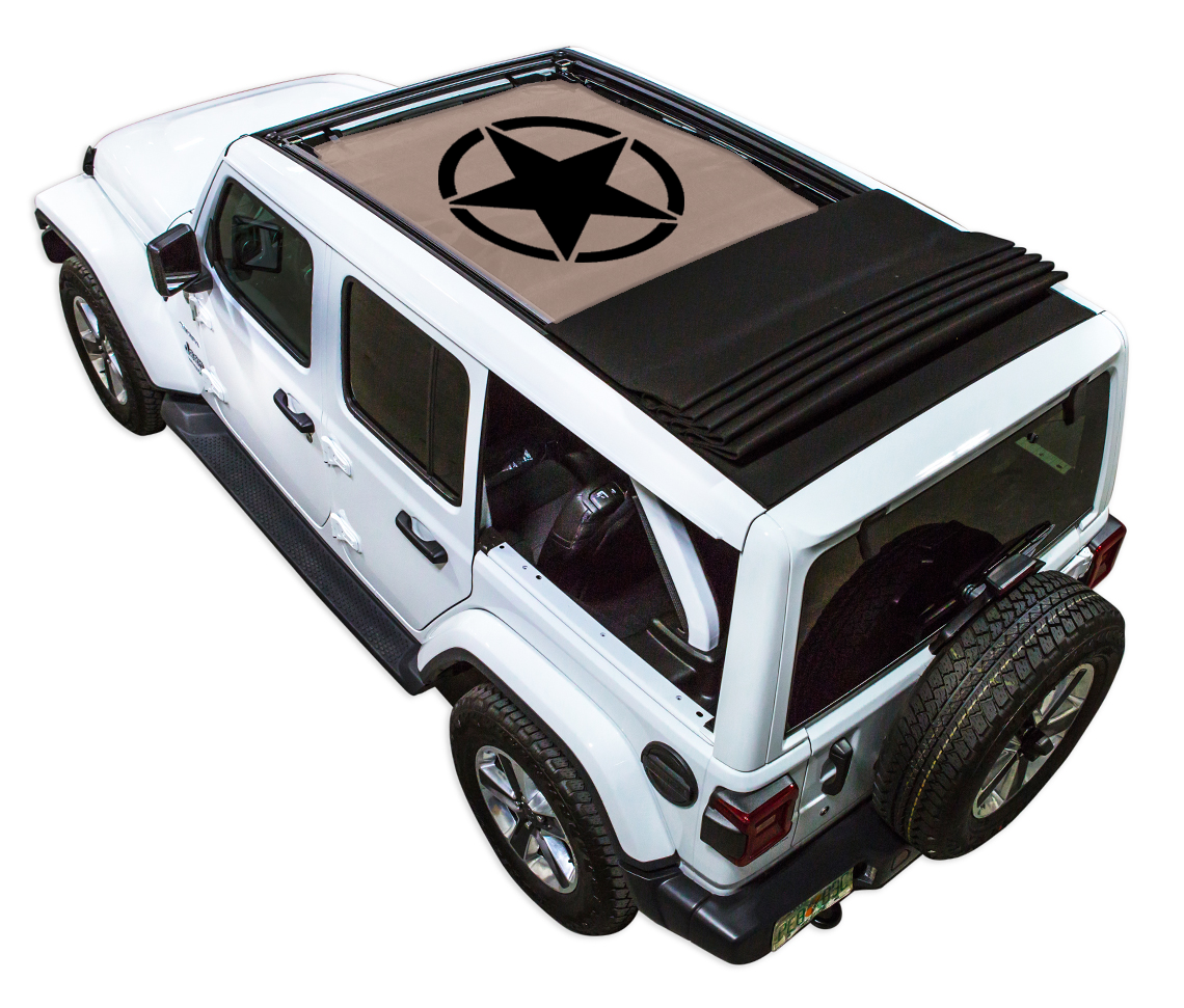 SPIDERWEBSHADE Jeep Wrangler JLU Sky One-Touch Oscar Mike Solid Tan 2024–2026