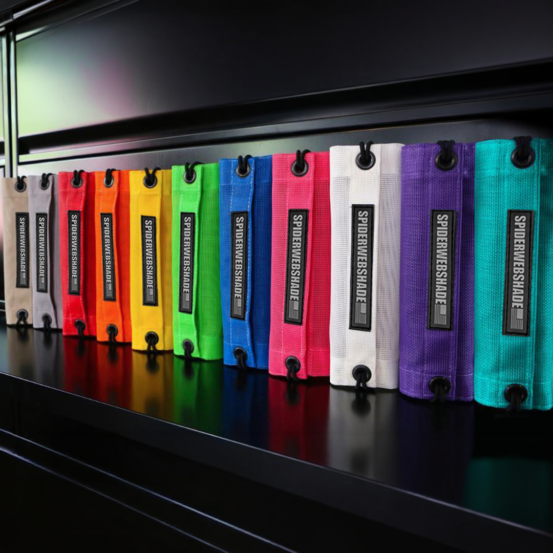 Row of Seatbelt Silencers in assorted colors | Spider Web Shade