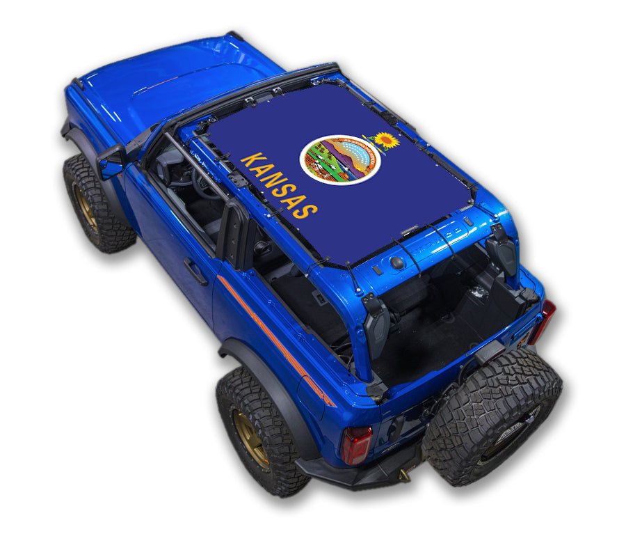 SPIDERWEBSHADE Ford Bronco Kansas State Flag mesh sun shade – 2-Door