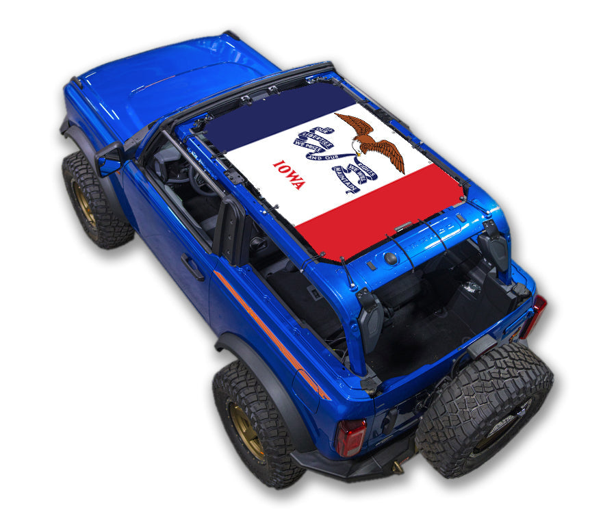 SPIDERWEBSHADE Ford Bronco Iowa State Flag mesh sun shade – 2-Door