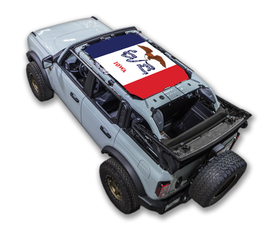 SPIDERWEBSHADE Ford Bronco Iowa State Flag mesh sun shade – 4-Door