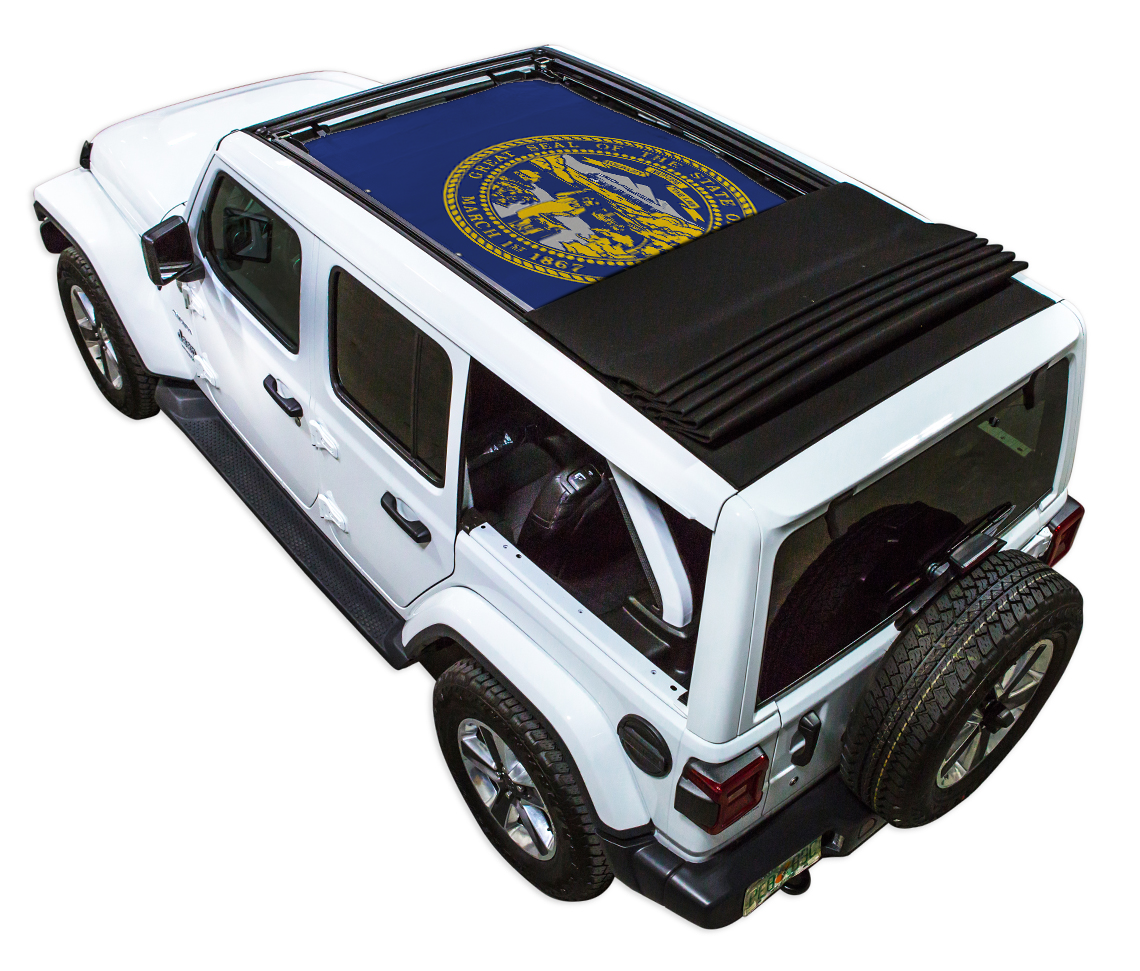 SPIDERWEBSHADE Jeep Wrangler JLU Sky One-Touch State Flag Nebraska 2024–2026