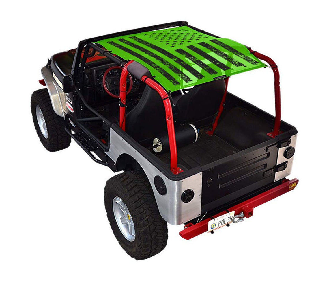 SPIDERWEBSHADE Jeep Wrangler TJ Tactical Flag Distressed Green 1997–2006
