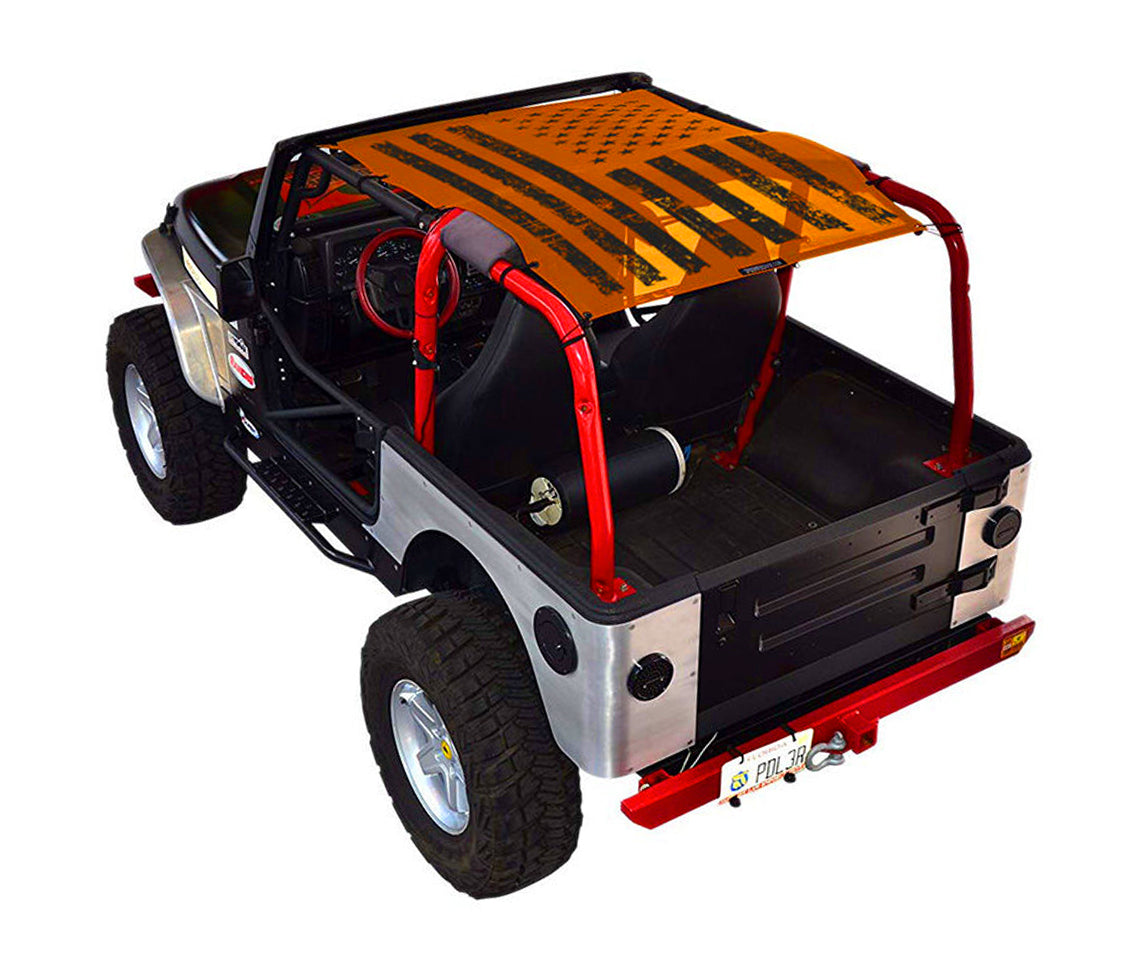 SPIDERWEBSHADE Jeep Wrangler TJ Tactical Flag Distressed Orange 1997–2006