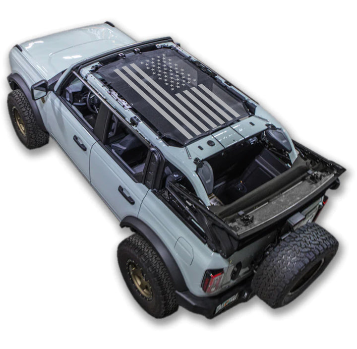 SPIDERWEBSHADE Ford Bronco Tactical Flag mesh sun shade – Solid, 4-Door, Black