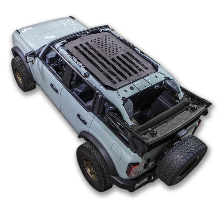 SPIDERWEBSHADE Ford Bronco Tactical Flag mesh sun shade – Distressed, 4-Door, Grey