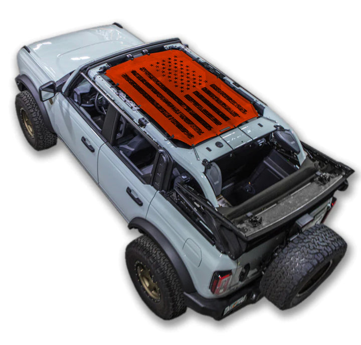SPIDERWEBSHADE Ford Bronco Tactical Flag mesh sun shade – Distressed, 4-Door, Red