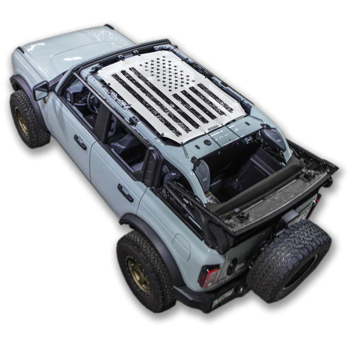 SPIDERWEBSHADE Ford Bronco Tactical Flag mesh sun shade – Distressed, 4-Door, White
