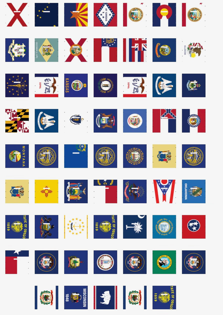 A variety of state flag thumbnails complied in a photo.