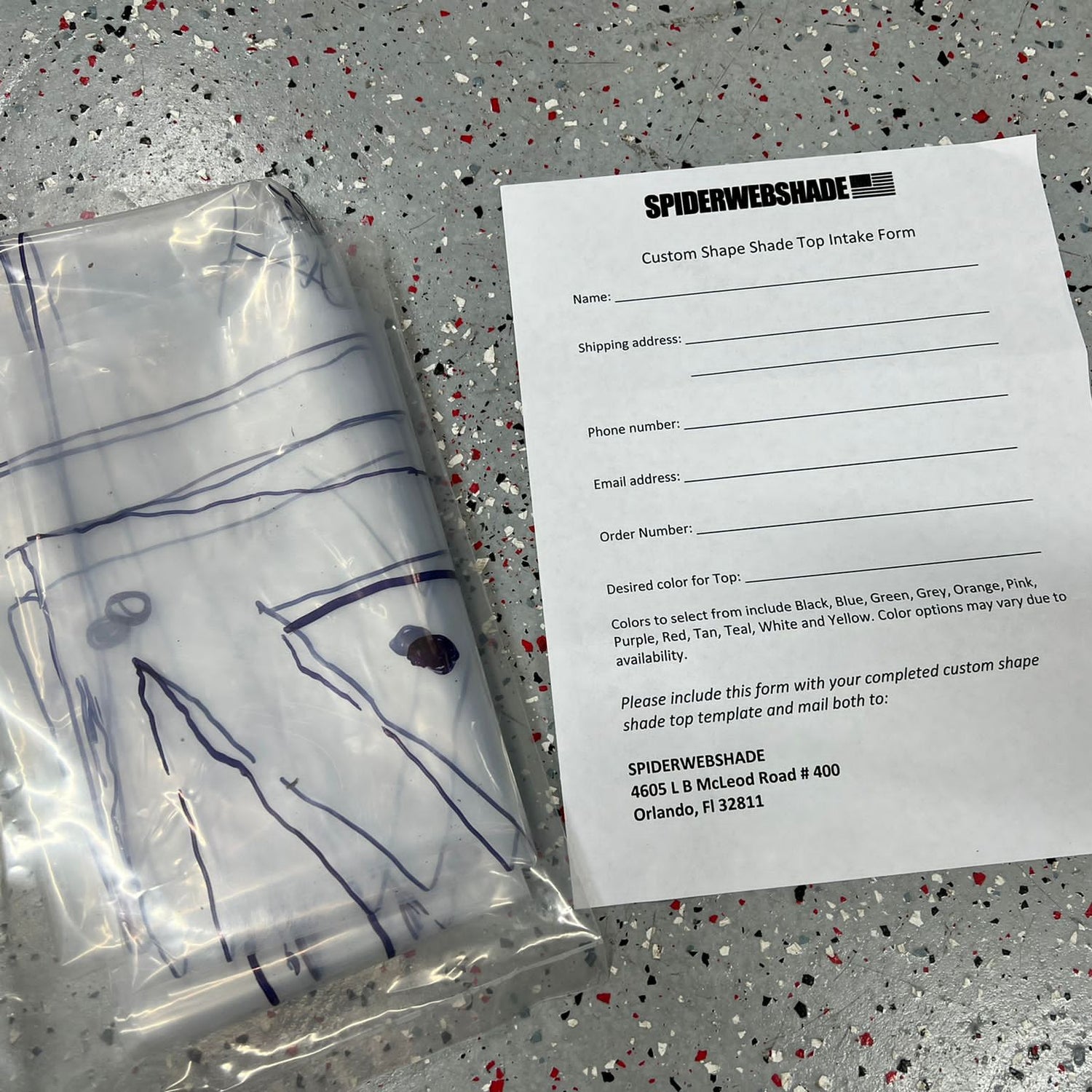 Contents of custom shape shade top such as intake form and plastic to outline rollcage