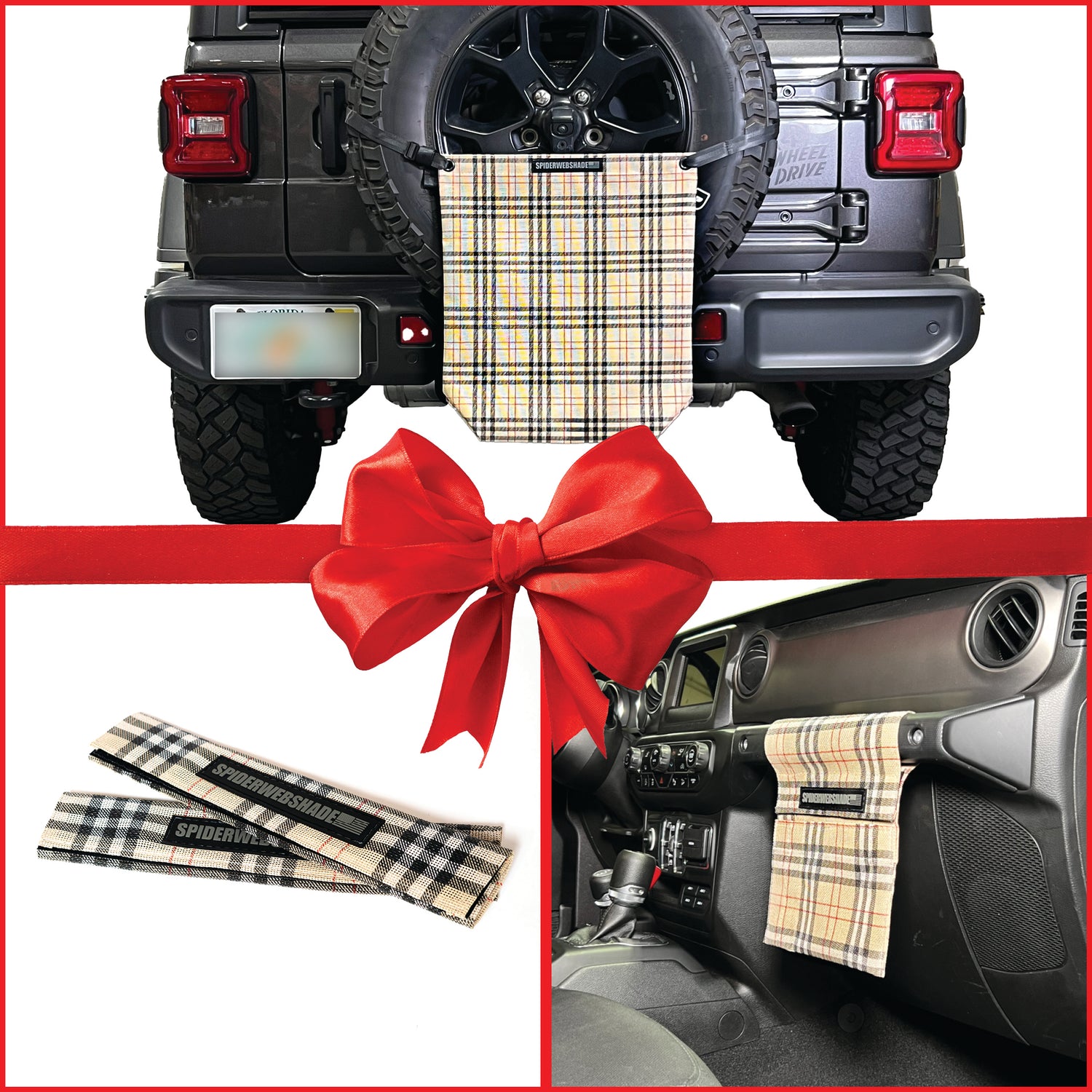 Tan Plaid Print Bundle, Beach Bag, Seatbelt Silencers, and GrabBag